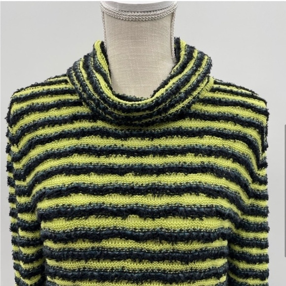 The St John Sport rate Green-Black Striped Cowl Neck womans sweater. 6 - Picture 2 of 5